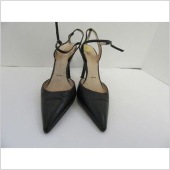 VERA WANG BLACK LEATHER PUMPS W/ ANKLE STRAP SZ 36 - Picture 3 of 6